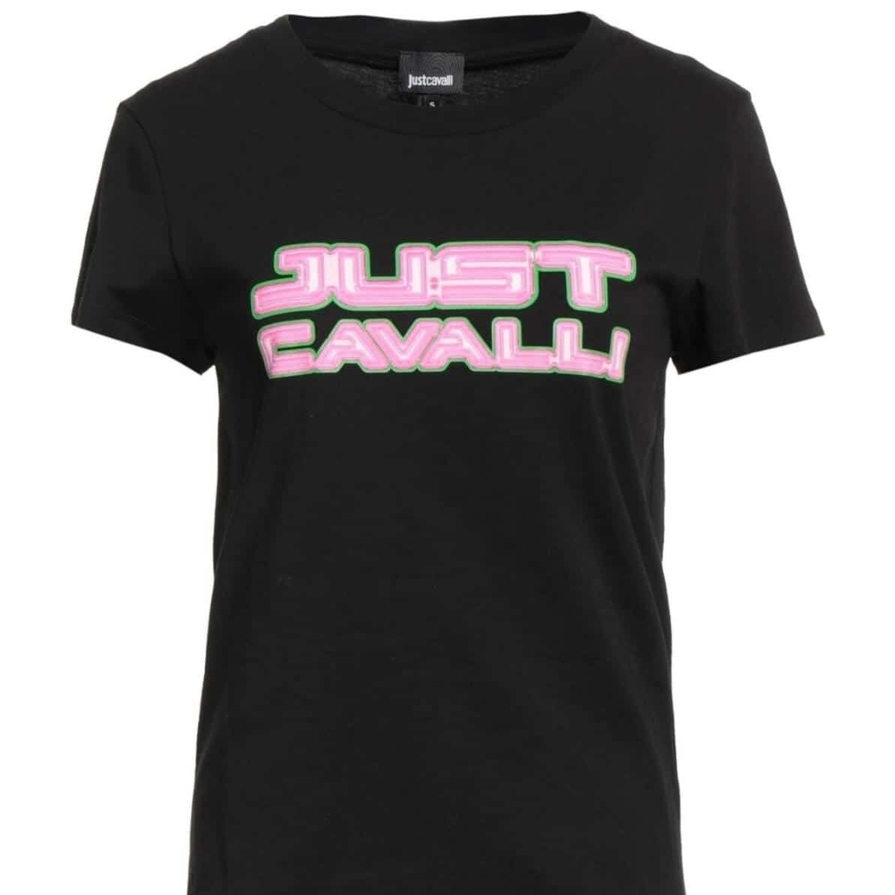 Just Cavalli  T-Shirt in Black with Neon Pink Logo